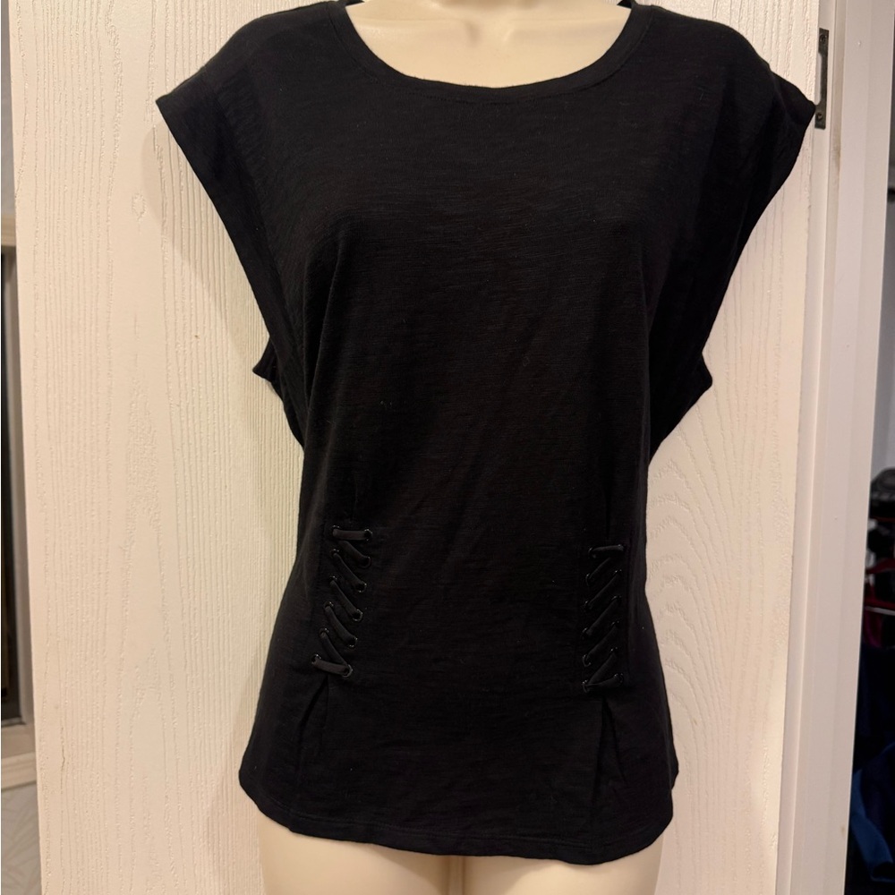 White House Black Market Black Lace-Up Side Tee